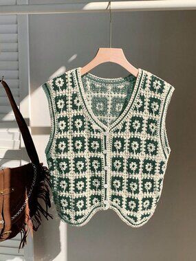 Green Casual Women's Knitted Vest